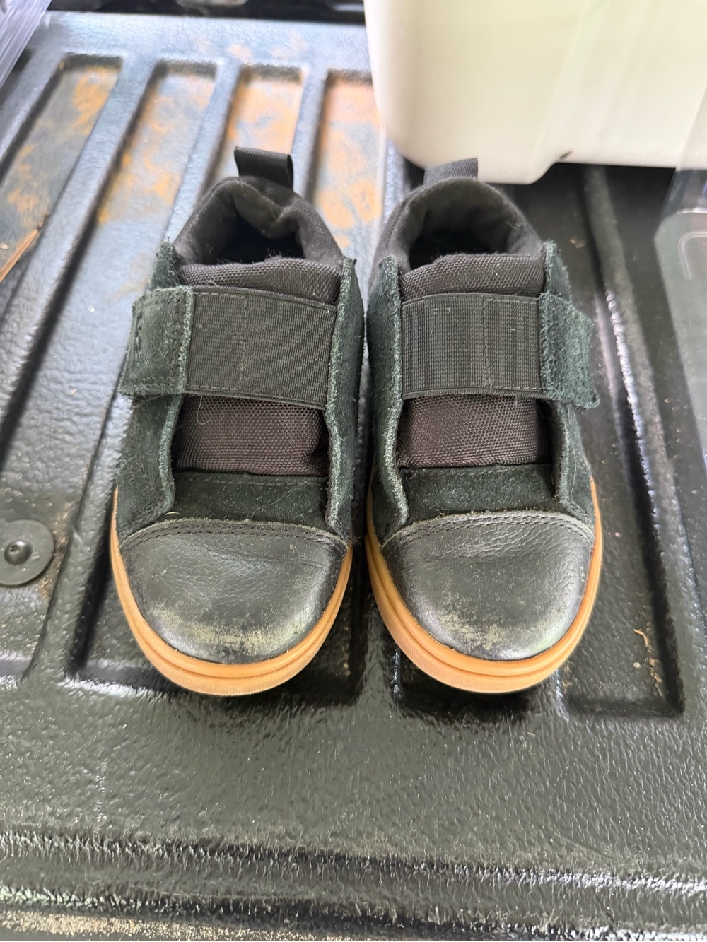 UGG Kids Black Suede Velcro Sneakers with Brown Sole - Picture 2 of 4